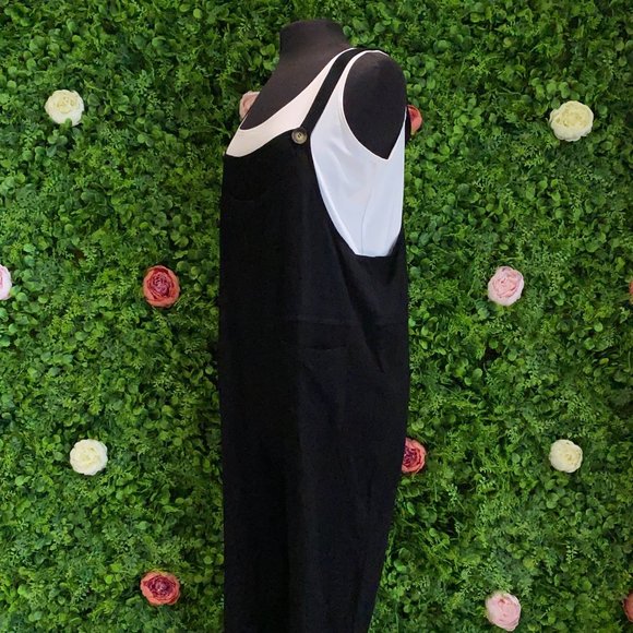 Linen Blend Overalls Black - Plus Sizes - Picture 3 of 7